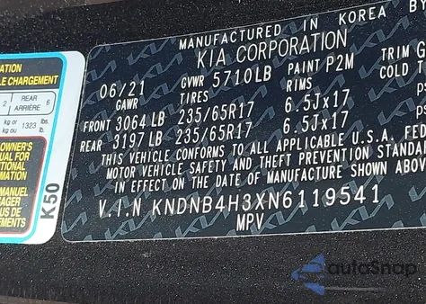 2022 Kia Carnival Mpv Lx Seat Package from USA, damaged, VIN KNDNB4H3XN6119541